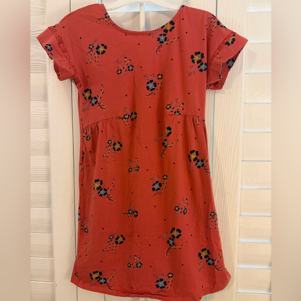 Roxy Girl Dress in Red with Floral Design, Large (12), Like New